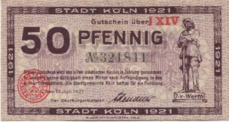Köln - Stadt - 13.7.1921 - 50 Pfennig 