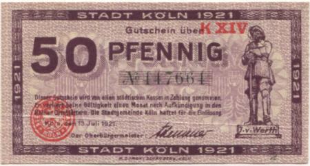 Köln - Stadt - 13.7.1921 - 50 Pfennig 