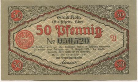 Köln - Stadt - 12.1.1922 - 15.8.1922 - 50 Pfennig 