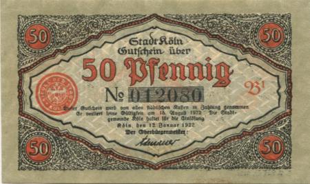 Köln - Stadt - 12.1.1922 - 15.8.1922 - 50 Pfennig 