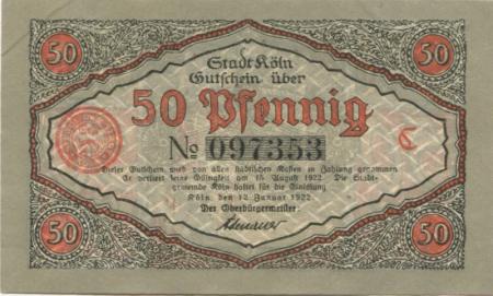 Köln - Stadt - 12.1.1922 - 15.8.1922 - 50 Pfennig 