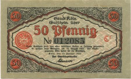 Köln - Stadt - 12.1.1922 - 15.8.1922 - 50 Pfennig 