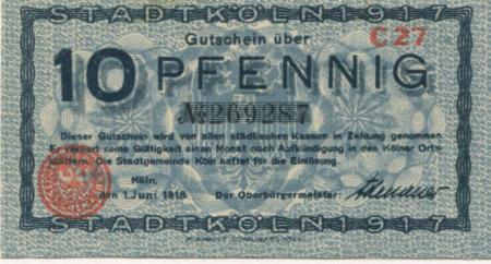 Köln - Stadt - 1.6.1918 - 10 Pfennig 
