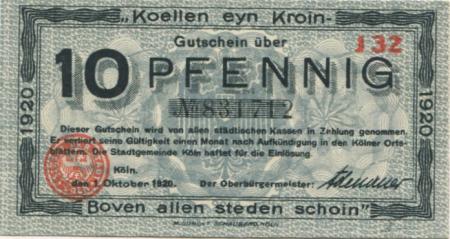 Köln - Stadt - 1.10.1920 - 10 Pfennig 