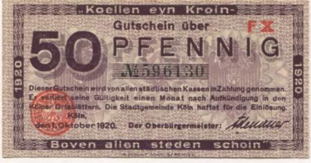 Köln - Stadt - 1.10.1920 - 50 Pfennig 