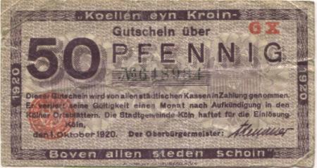 Köln - Stadt - 1.10.1920 - 50 Pfennig 