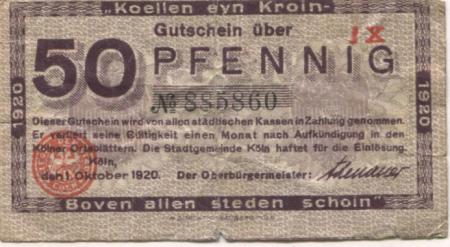 Köln - Stadt - 1.10.1920 - 50 Pfennig 