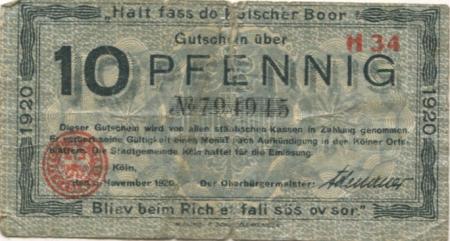 Köln - Stadt - 3.11.1920 - 10 Pfennig 
