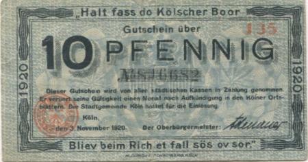 Köln - Stadt - 3.11.1920 - 10 Pfennig 