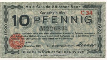 Köln - Stadt - 3.11.1920 - 10 Pfennig 