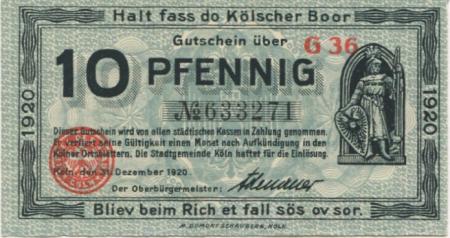 Köln - Stadt - 31.12.1920 - 10 Pfennig 