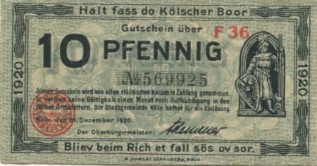 Köln - Stadt - 31.12.1920 - 10 Pfennig 