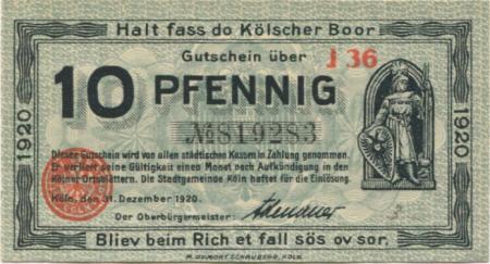 Köln - Stadt - 31.12.1920 - 10 Pfennig 