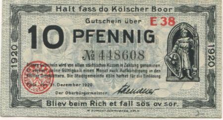 Köln - Stadt - 31.12.1920 - 10 Pfennig 