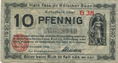 Köln - Stadt - 31.12.1920 - 10 Pfennig 