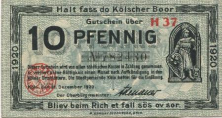 Köln - Stadt - 31.12.1920 - 10 Pfennig 