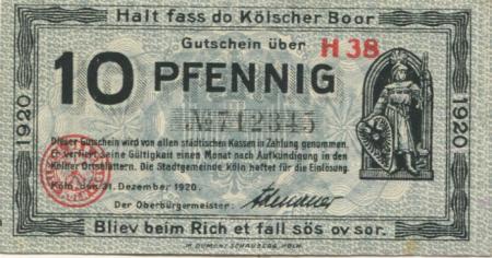 Köln - Stadt - 31.12.1920 - 10 Pfennig 