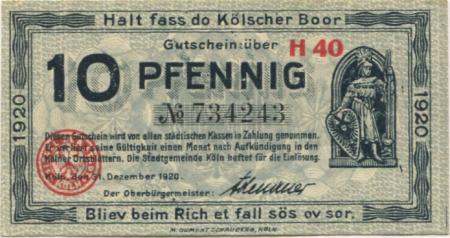 Köln - Stadt - 31.12.1920 - 10 Pfennig 