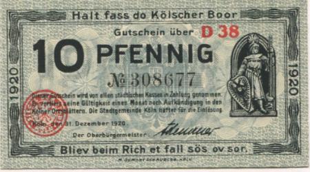 Köln - Stadt - 31.12.1920 - 10 Pfennig 