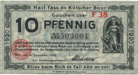 Köln - Stadt - 31.12.1920 - 10 Pfennig 