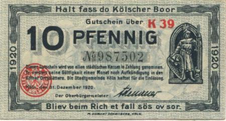 Köln - Stadt - 31.12.1920 - 10 Pfennig 