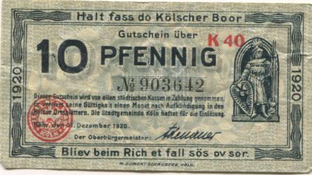 Köln - Stadt - 31.12.1920 - 10 Pfennig 