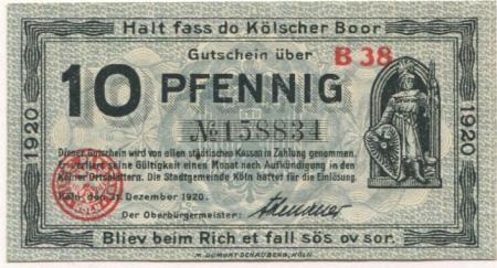 Köln - Stadt - 31.12.1920 - 10 Pfennig 