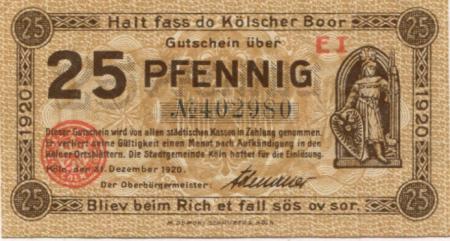 Köln - Stadt - 31.12.1920 - 25 Pfennig 