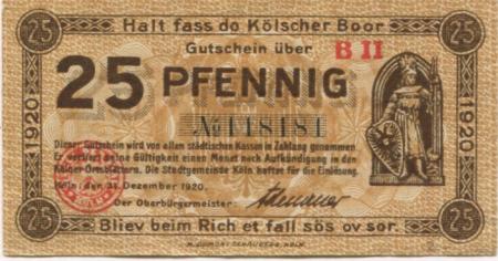 Köln - Stadt - 31.12.1920 - 25 Pfennig 