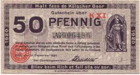 Köln - Stadt - 31.12.1920 - 50 Pfennig 