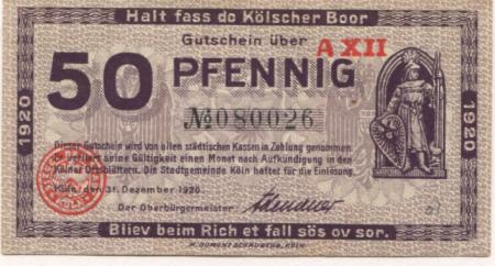 Köln - Stadt - 31.12.1920 - 50 Pfennig 