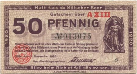 Köln - Stadt - 31.12.1920 - 50 Pfennig 