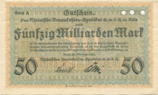 Köln - Rheinisches Braunkohlen-Syndikat GmbH - 26.10.1923 - 50 Millionen Mark 