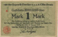 Köln-Deutz - van der  Zypen & Charlier GmbH - - 31.1.1919 - 1 Mark 