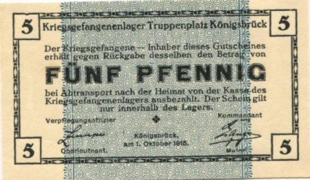 Königsbrück - Kriegsgefangenenlager Truppenübungsplatz - 1.10.1915 - 5 Pfennig 