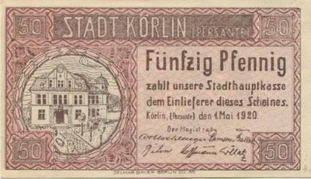 Körlin (heute: PL-Karlino) - Stadt - 1.5.1920 - 50 Pfennig 