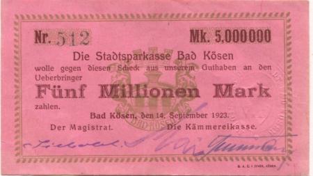 Kösen (heute: Naumburg) - Stadt - 14.9.1923 - 5 Millionen Mark 