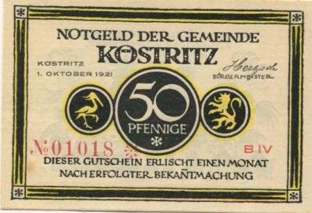 Köstritz - Gemeinde - 1.10.1921 - 50 Pfennig 