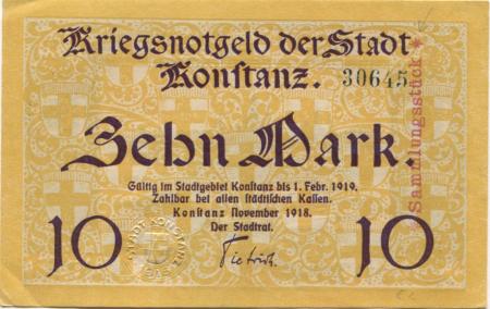 Konstanz - Stadt - November 1918 - 1.2.1919 - 10 Mark 