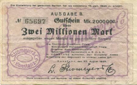 Konstanz - Stromeyer, L. & Co - 22.8.1923 - 15.1.1924 - 2 Millionen Mark 