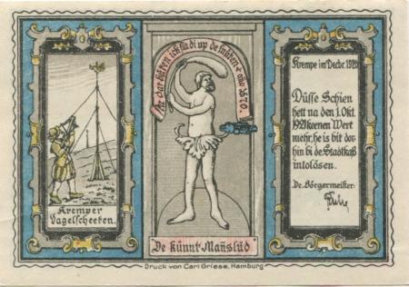 Krempe - Stadt - Dezember 1920 - 1.10.1921 - 50 Pfennig 