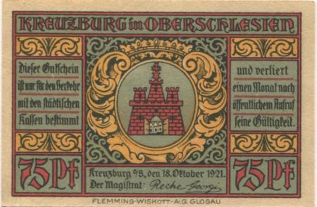 Kreuzburg (heute: PL-Kluczbork) - Stadt - 18.10.1921 - 75 Pfennig 