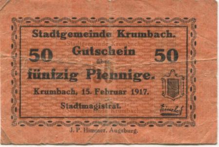 Krumbach - Stadt - 15.2.1917 - 50 Pfennig 