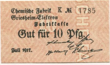 Küppersteg (heute: Leverkusen) - Chemische Fabrik Griesheim Elektron, Werk Küppersteg - Juli 1917 - 10 Pfennig 