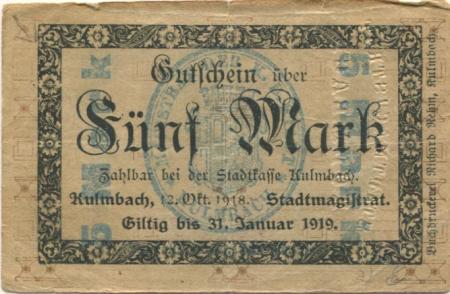 Kulmbach - Stadt - 12.10.1918 - 31.1.1919  - 5 Mark 