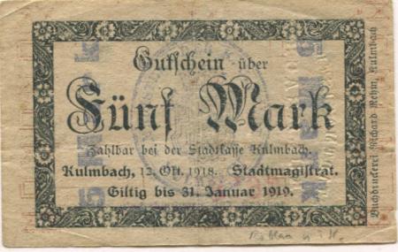 Kulmbach - Stadt - 12.10.1918 - 31.1.1919  - 5 Mark 