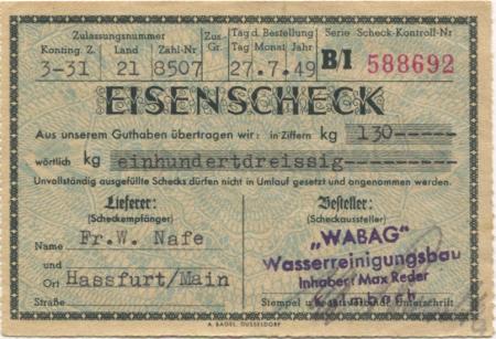 Kulmbach - Reder, Max, Inhaber: Wabag Wasserreinigungsbau - 27.7.1949 - 130 kg 