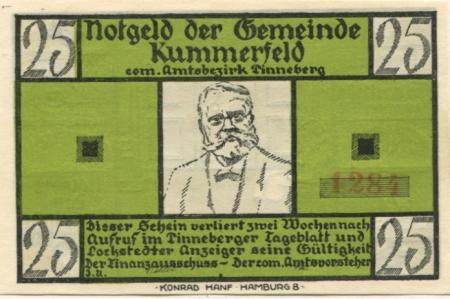 Kummerfeld - Gemeinde - -- - 25 Pfennig 