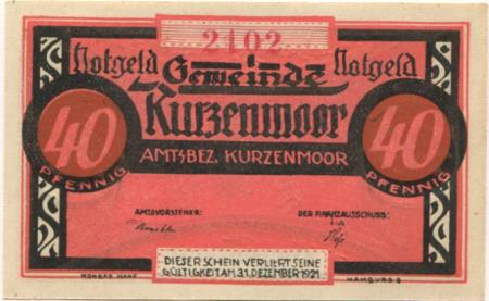 Kurzenmoor (heute: Seester) - Gemeinde - - 31.12.1921 - 40 Pfennig 