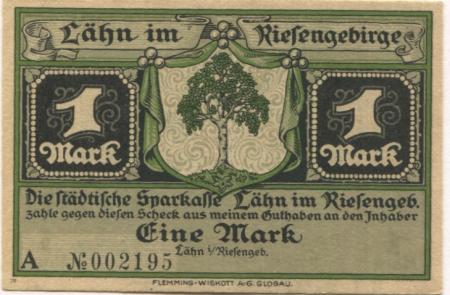 Lähn (heute: PL-Wlen) - Städtische Sparkasse - -- - 1 Mark 